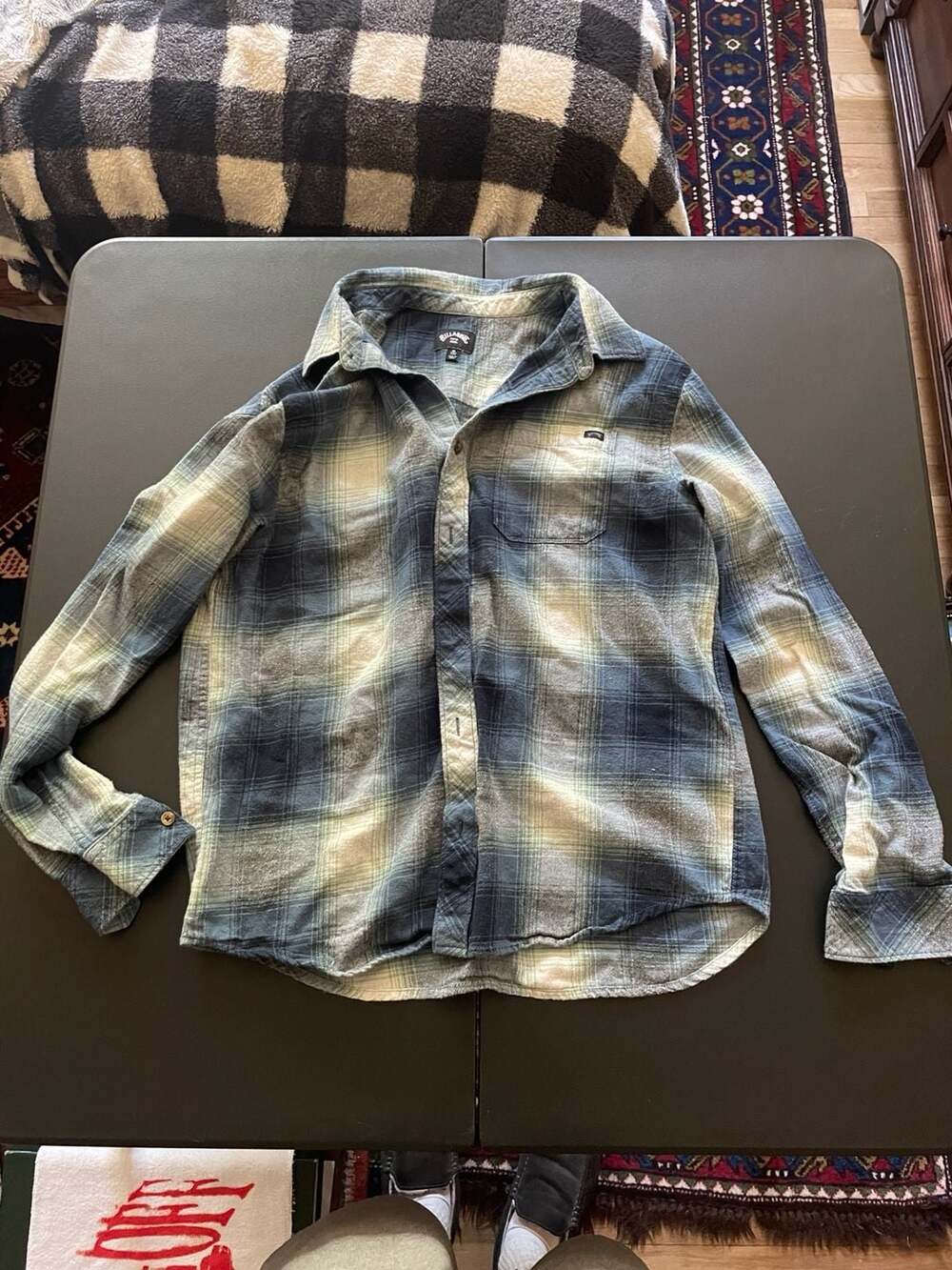 Billabong Blue Ombre Plaid Flannel Button Up Shirt Size Medium
